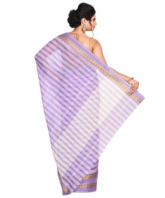 Sky Blue Women's Woven Tant Cotton Saree  without Blouse Piece 3