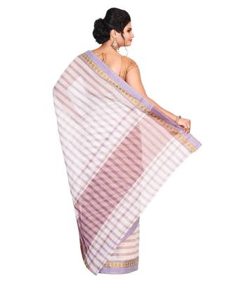 White Women's Woven Tant Cotton Saree  without Blouse Piece 3