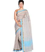 Off-white Women's Woven Tant Cotton Saree  without Blouse Piece