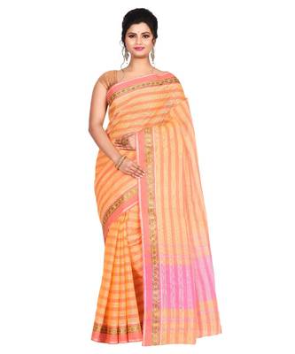 Orange Women's Woven Tant Cotton Saree  without Blouse Piece 1