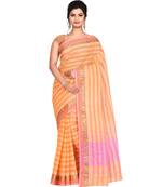 Orange Women's Woven Tant Cotton Saree  without Blouse Piece