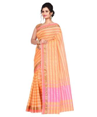 Orange Women's Woven Tant Cotton Saree  without Blouse Piece 2