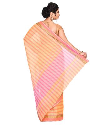 Orange Women's Woven Tant Cotton Saree  without Blouse Piece 3
