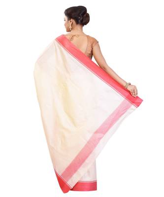 White Women's Bhagalpuri Silk Saree With Blouse Piece 3