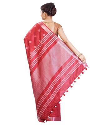 Red Women's Bhagalpuri Silk Saree With Blouse Piece 3