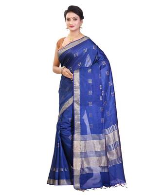 Blue Women's Bhagalpuri Silk Saree With Blouse Piece 2