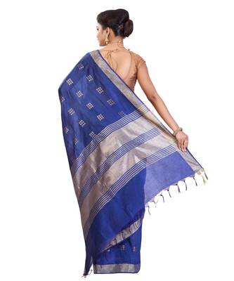 Blue Women's Bhagalpuri Silk Saree With Blouse Piece 3