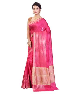 Pink Women's Bhagalpuri Silk Saree With Blouse Piece 2