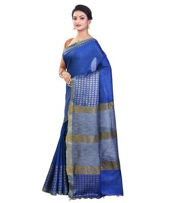 Blue Women's Bhagalpuri Silk Saree With Blouse Piece 2