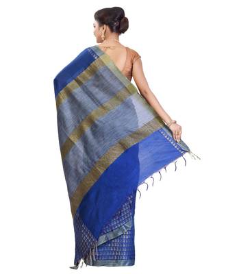 Blue Women's Bhagalpuri Silk Saree With Blouse Piece 3