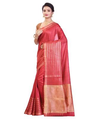 Red Women's Bhagalpuri Silk Saree With Blouse Piece 2