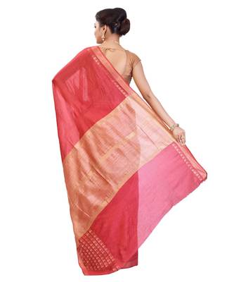 Red Women's Bhagalpuri Silk Saree With Blouse Piece 3