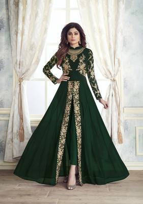 Women's Dark Green Georgette Preety Designer Suit 1