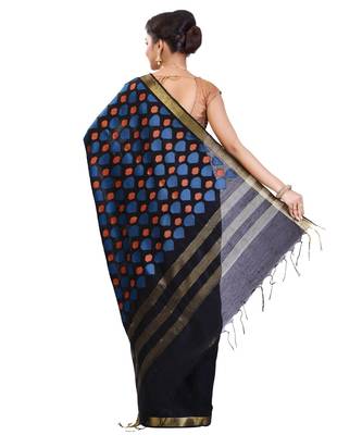 Black Women's Bhagalpuri Silk Saree With Blouse Piece 3