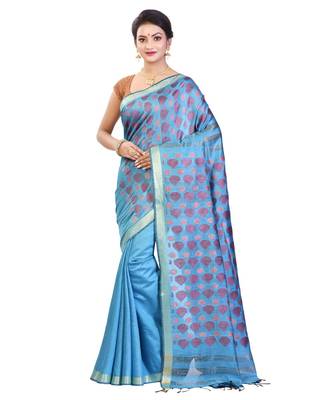 Sky Blue Women's Bhagalpuri Silk Saree With Blouse Piece 1
