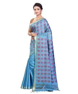 Sky Blue Women's Bhagalpuri Silk Saree With Blouse Piece 2