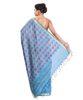 Sky Blue Women's Bhagalpuri Silk Saree With Blouse Piece 3