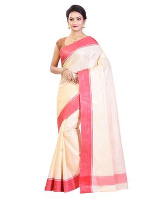 White Women's Bhagalpuri Silk Saree With Blouse Piece 1