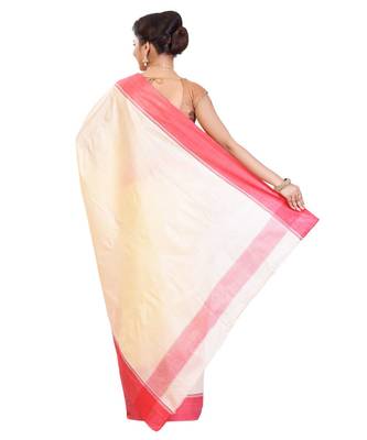 White Women's Bhagalpuri Silk Saree With Blouse Piece 3