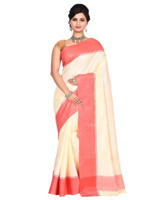 White Women's Bhagalpuri Silk Saree With Blouse Piece 1