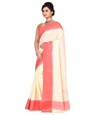 White Women's Bhagalpuri Silk Saree With Blouse Piece 2