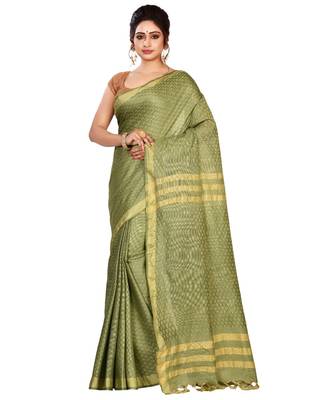 Green Women's Bhagalpuri Silk Saree With Blouse Piece 1