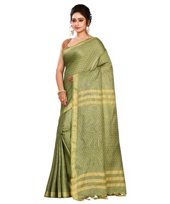 Green Women's Bhagalpuri Silk Saree With Blouse Piece 2