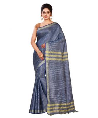 Blue Women's Bhagalpuri Silk Saree With Blouse Piece 1