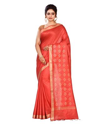 Red Women's Bhagalpuri Silk Saree With Blouse Piece 1