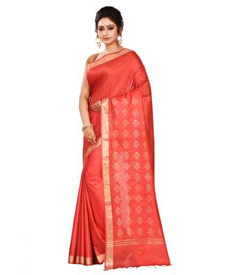Red Women's Bhagalpuri Silk Saree With Blouse Piece 2