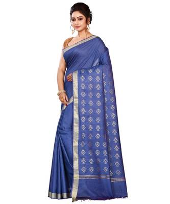 Blue Women's Bhagalpuri Silk Saree With Blouse Piece 2
