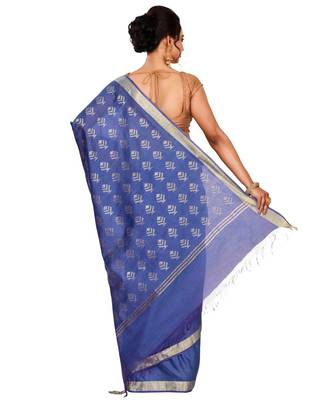 Blue Women's Bhagalpuri Silk Saree With Blouse Piece 3
