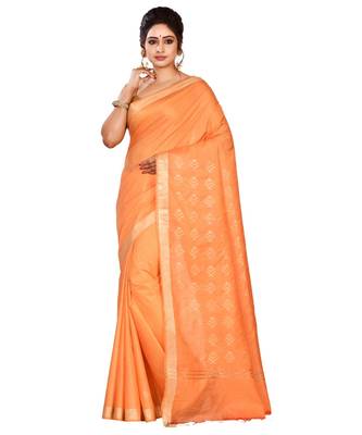 Orange Women's Bhagalpuri Silk Saree With Blouse Piece 1