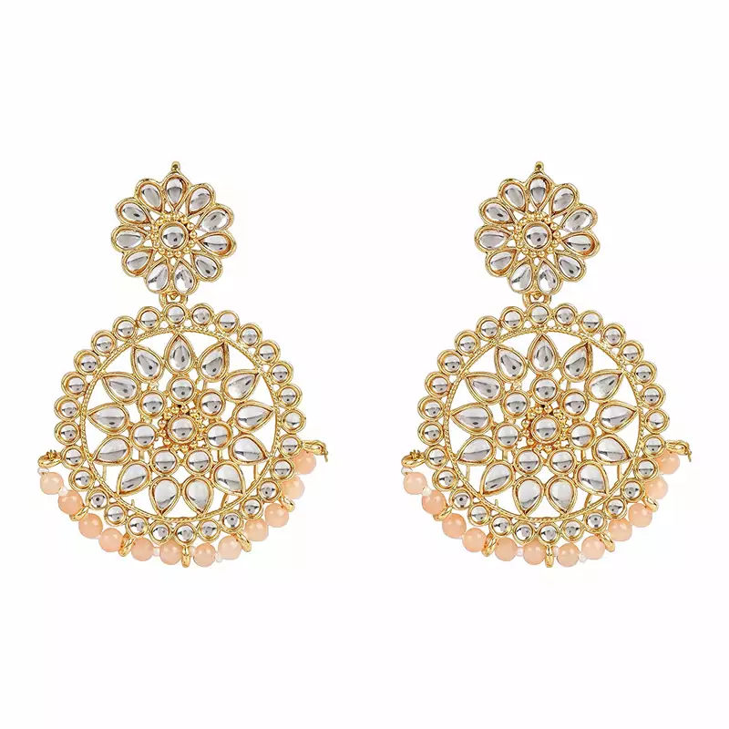 Gold Plated Kundan Chandbali Earrings For Women