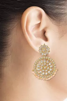 Gold Plated Kundan Chandbali Earrings For Women