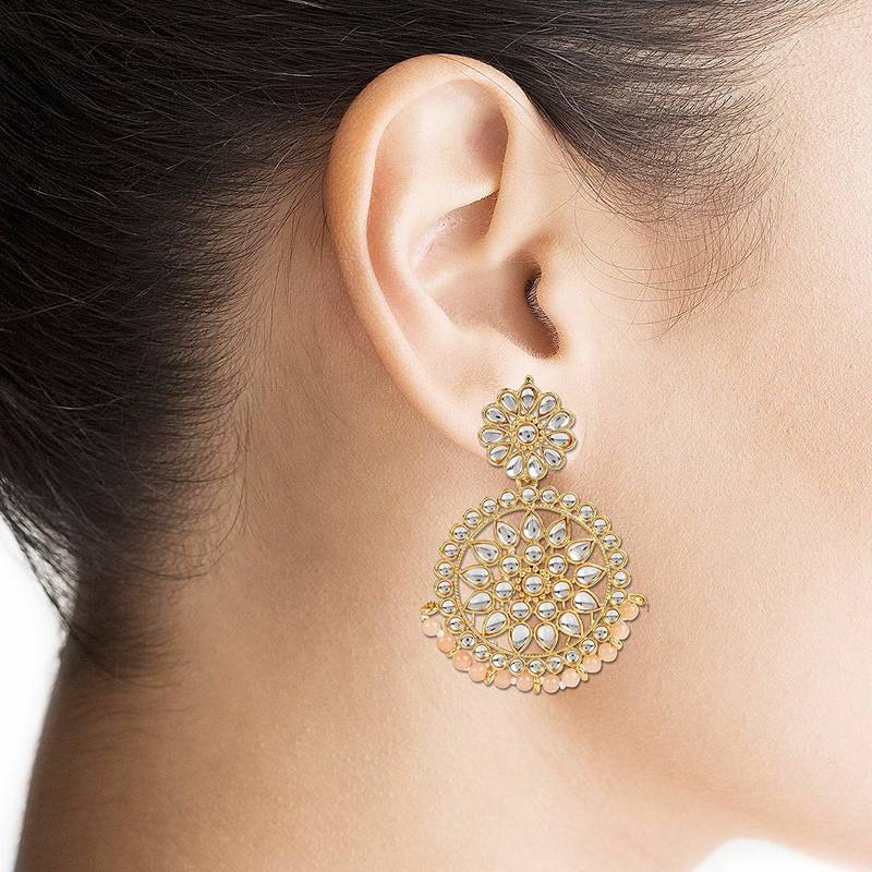 Gold Plated Kundan Chandbali Earrings For Women
