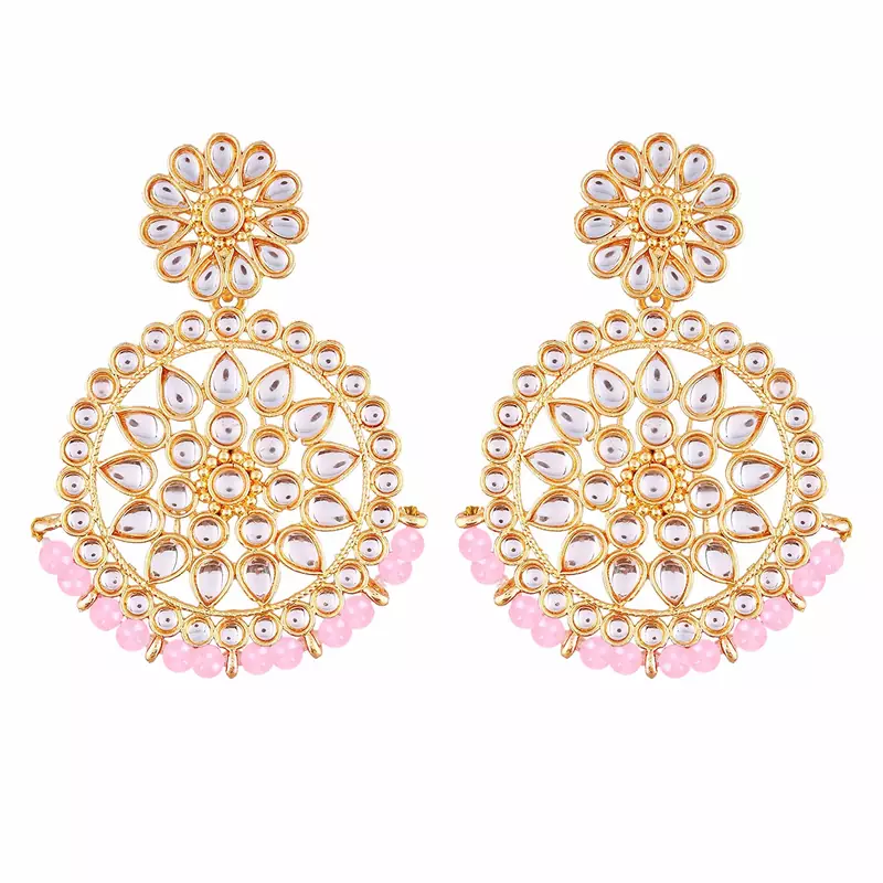 Gold Plated Kundan Chandbali Earrings For Women