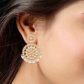 Gold Plated Kundan Chandbali Earrings For Women 2