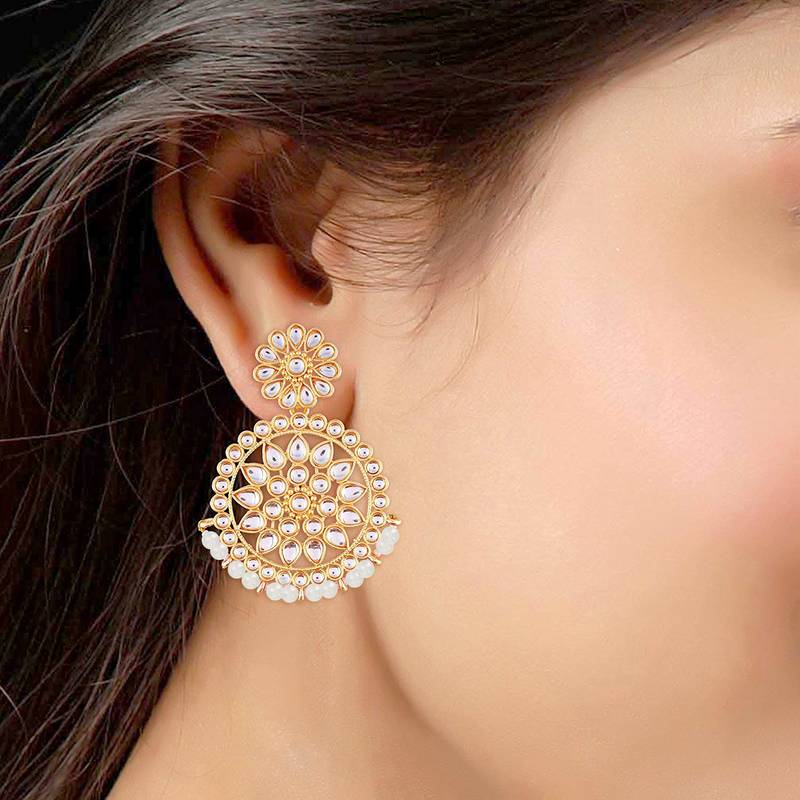 Gold Plated Kundan Chandbali Earrings For Women