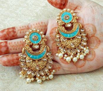 Lalso Designer Firozi Kundan Pearl Drops Earrings - LKE08_FZ 1