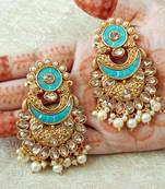 Lalso Designer Firozi Kundan Pearl Drops Earrings - LKE08_FZ