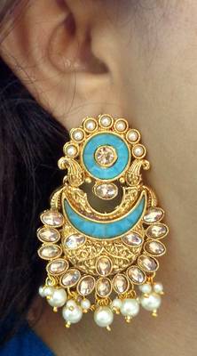 Lalso Designer Firozi Kundan Pearl Drops Earrings - LKE08_FZ 2