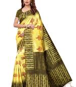 Yellow printed art silk saree with blouse