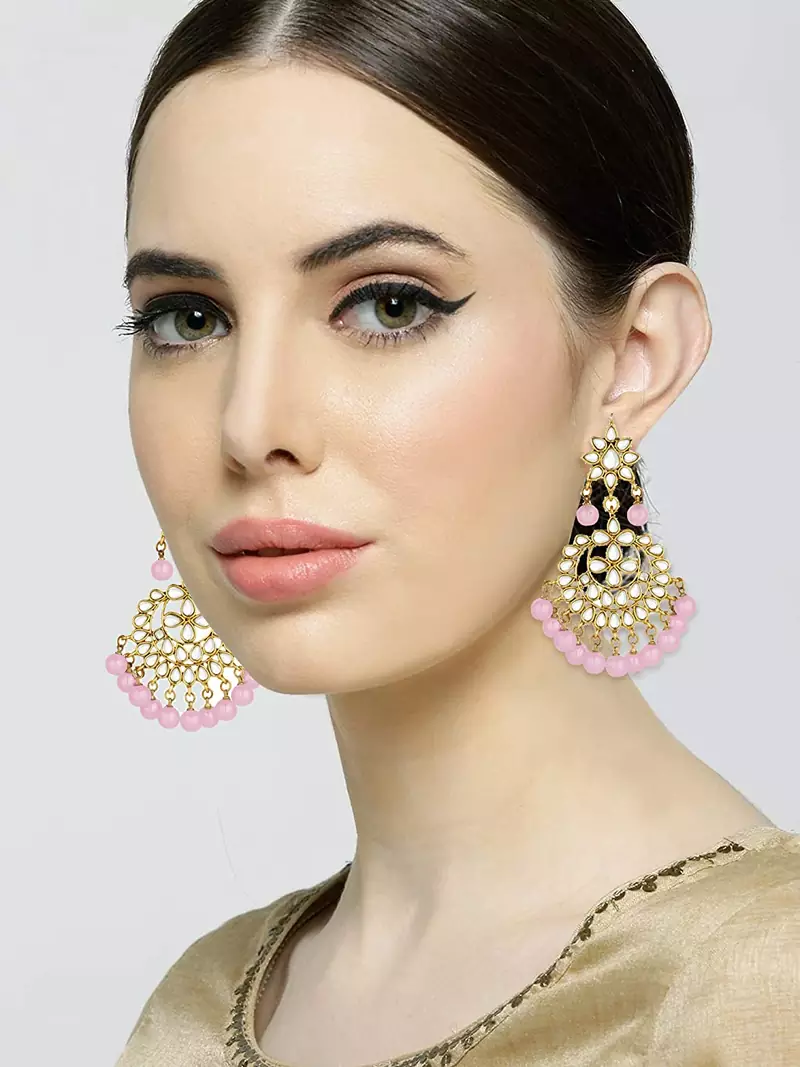 Traditional Gold Plated Kundan & Pearl Earrings For Women