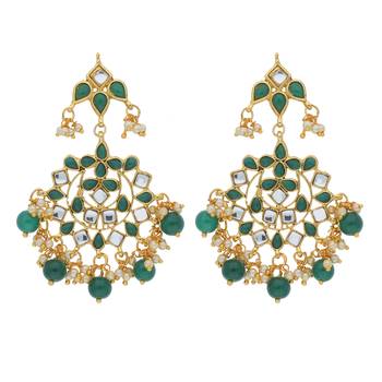 Traditional Gold Plated Pearl & Kundan Chandbali Earrings For Women 1