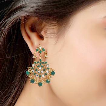 Traditional Gold Plated Pearl & Kundan Chandbali Earrings For Women 2