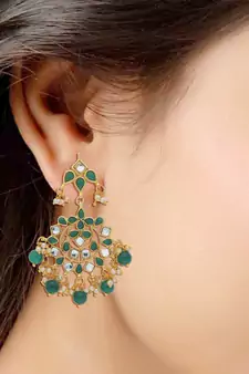 Traditional Gold Plated Pearl & Kundan Chandbali Earrings For Women