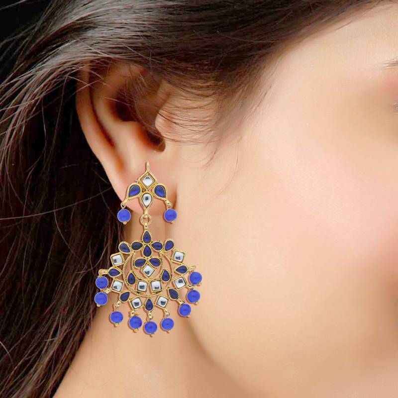 Traditional Gold Plated Pearl & Kundan Chandbali Earrings For Women
