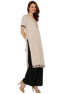 Women's Cream & Black Cotton Printed Unstitch Dress Material With Dupatta 3