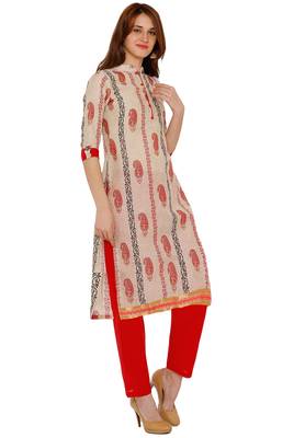 Women's Beige & Red Cotton Printed Unstitch Dress Material With Dupatta 3